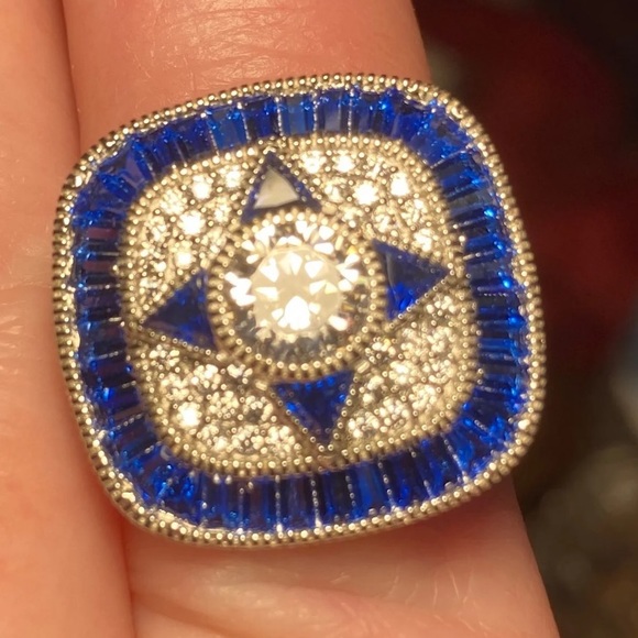 Sapphire and CZ Rhodium Over 925 Sz 5 Ring - Picture 11 of 11